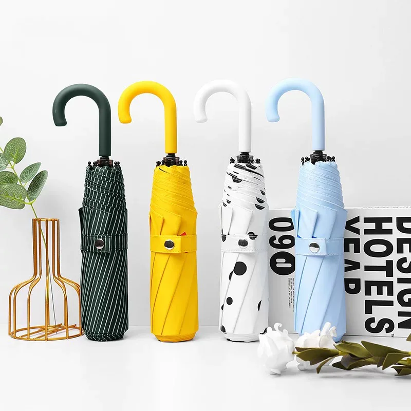 UV Proof Umbrella U-shaped handle Portable Outdoor 3 Folding Waterproof Umbrella Pink Umbrella for Women