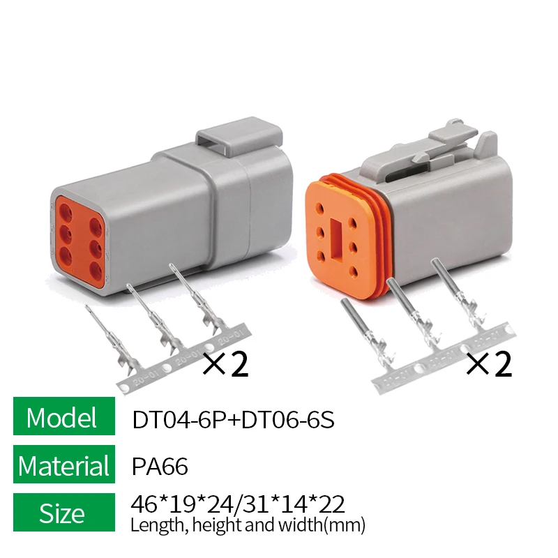 Deutsch DT 6P 6Pin 22-16AWG Waterproof Automobile Wire Connector Plug DT06-6S DT04-6P Male and Female Heads Socket WithTerminal