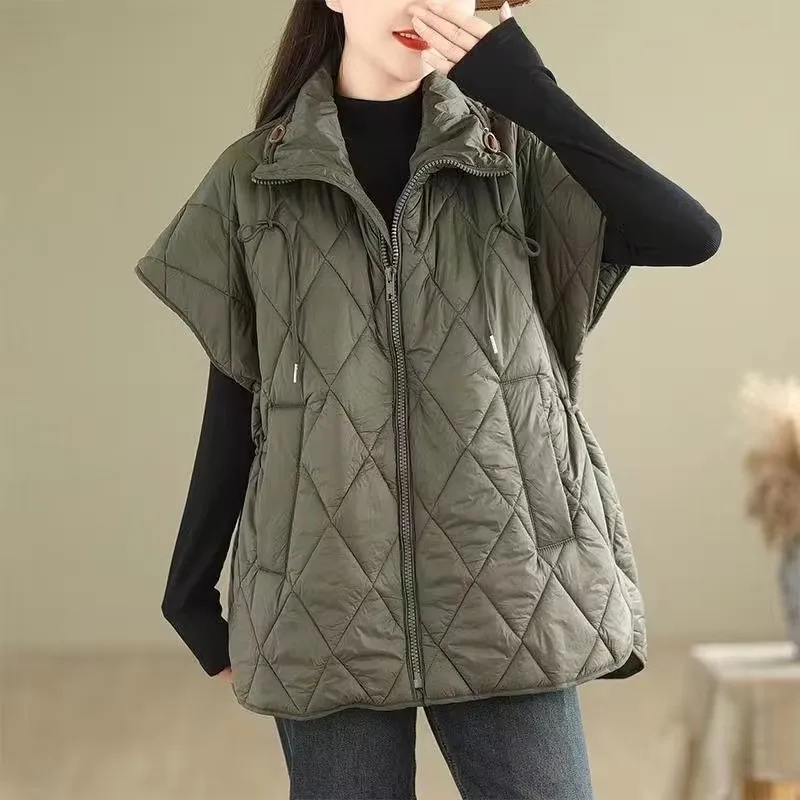 2024 Allentato Moda Donna Gilet Cappotto Autunno Inverno Caldo Giacca di cotone Gilet femminile Outwear Nuova cerniera Lady Giacche senza maniche