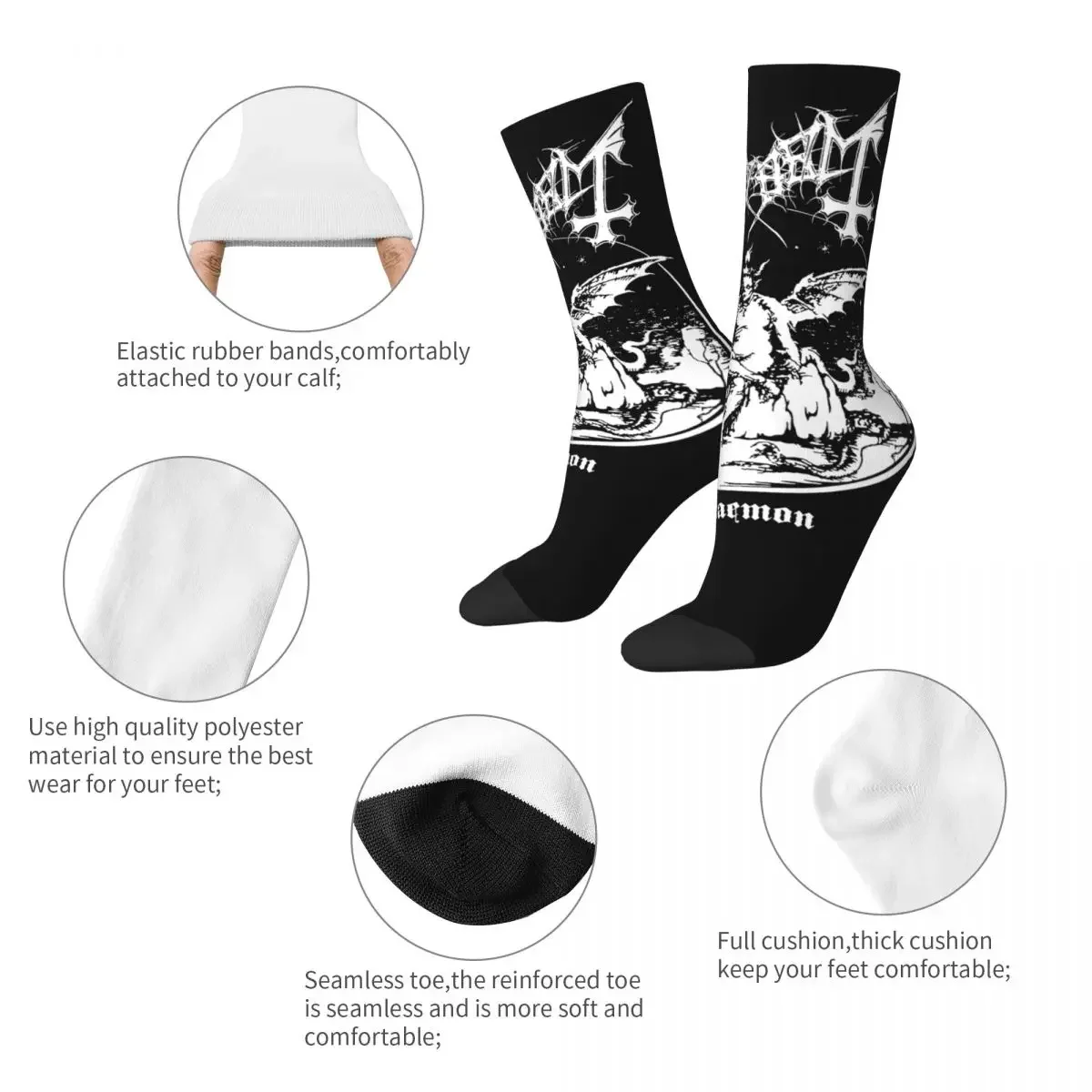 Autumn Winter Hip-hop Men's Women's Black Mayhem Socks Music Breathable Skateboard Socks