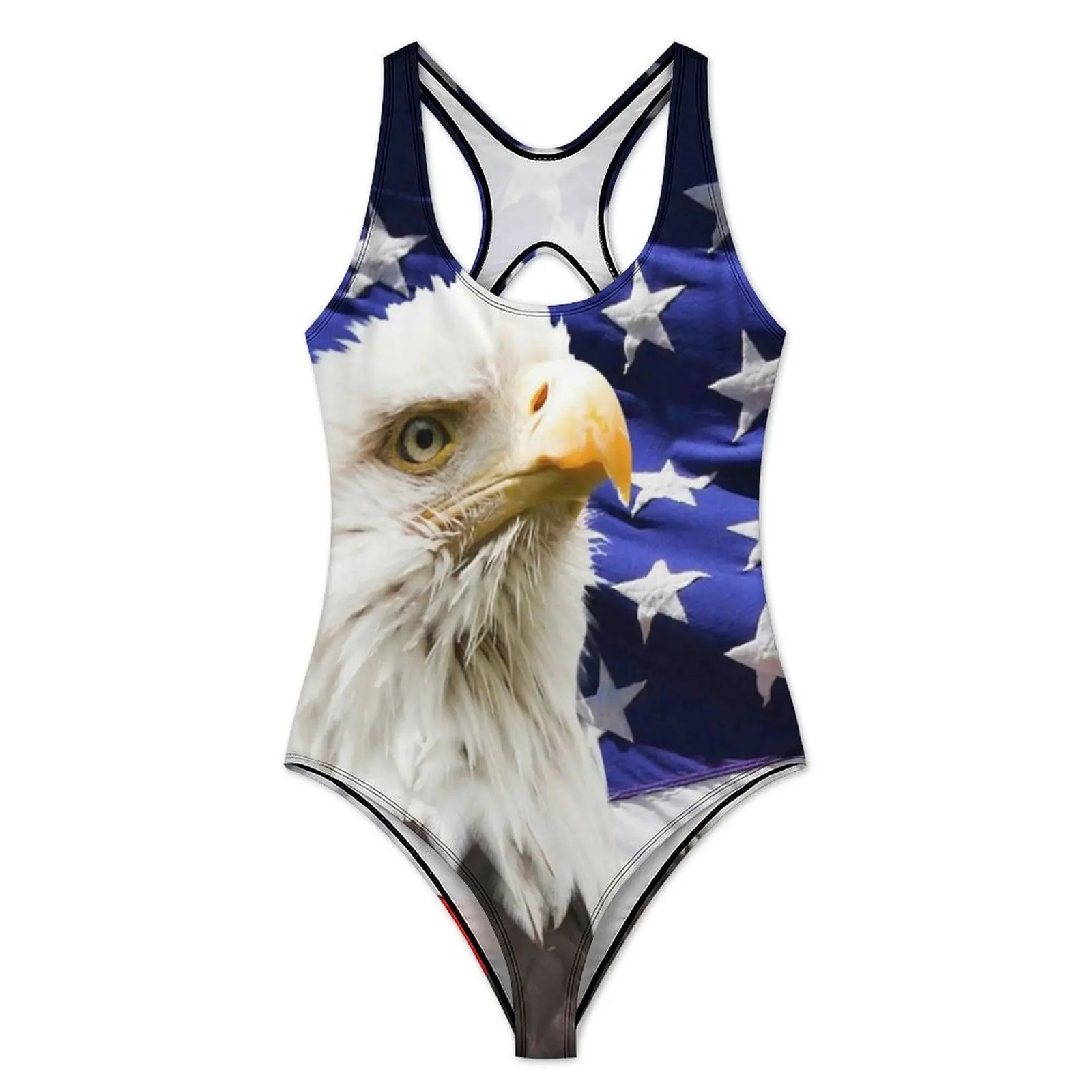 American Bald Flag Eagle Swimsuit Sexy Spirit Star Print National Bird Women Swimwear Bodysuit Push Up Hollow Out Bathing Suits
