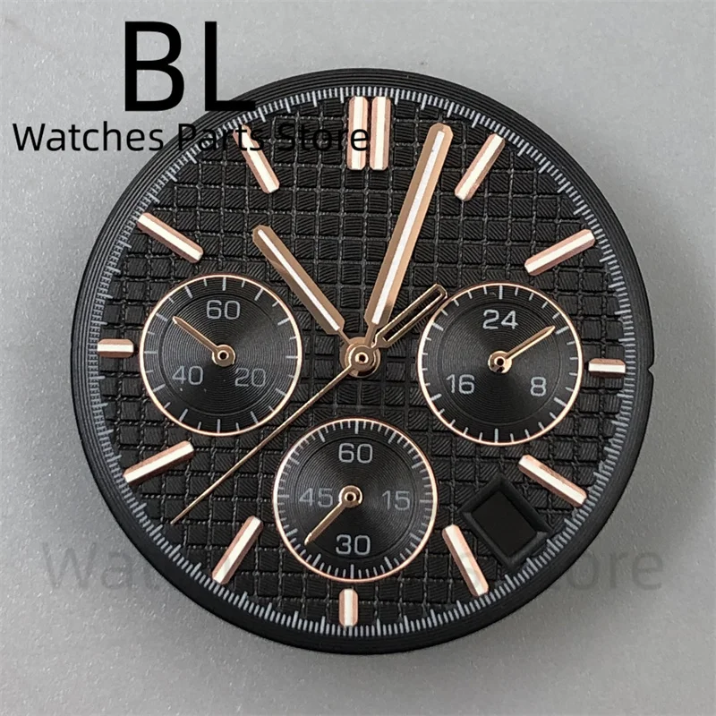 BLIGER  Watch Dial 31.5mm Fit VK63 Quartz Movement Black White Blue Green Contrast Color Dial And Hand Set Green Glow Watch Part