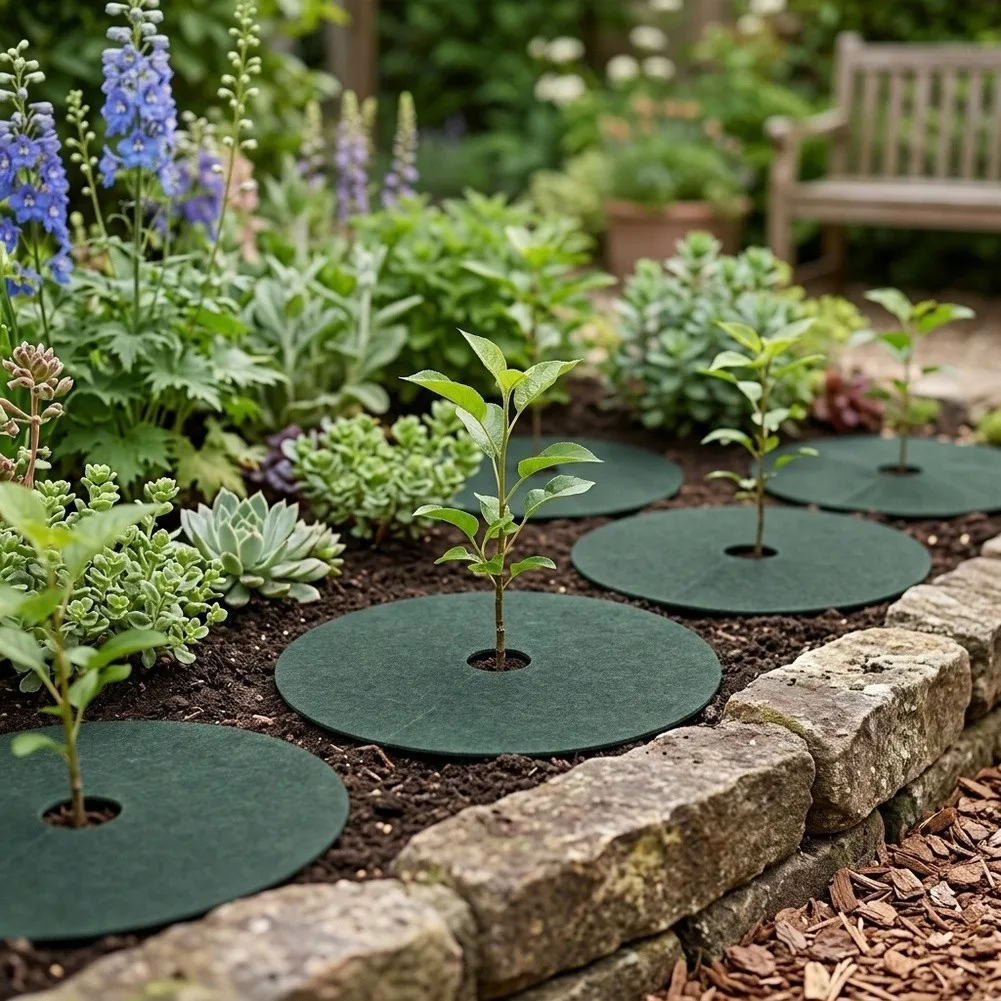 20PCS Landscape Mulch For Ring for Trees Non Woven Fabric Barrier Mat for Tree Trunk Protection Soil Aeration and Moisture