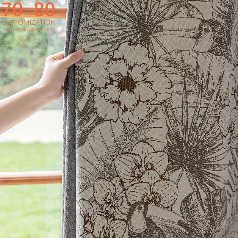 Jacquard Black and Gray Thickened Chenille Blackout Curtains for Living Room Bedroom Floor-to-ceiling Windows Customization