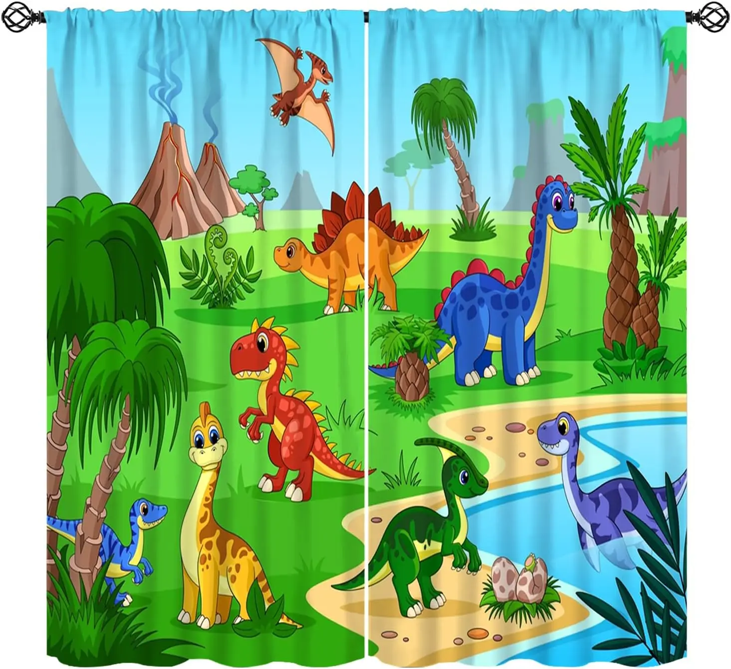 Curtains for Boys Room, Kids Cartoon Dinosaur Window Treatments for Bedroom Cute Funny Colorful Safari Animals Window Drapers