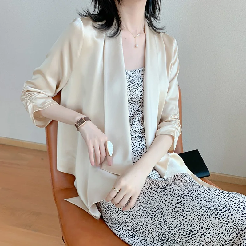 

Легкий женский кардиган для защиты от солнца, летняя верхняя одежда, комбинезон, модный топ из высококачественного ацетата, асимметричный, в корейском стиле