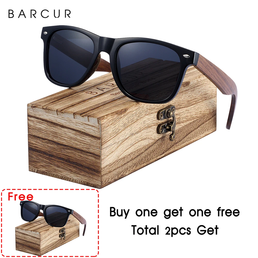 BARCUR Zwarte Walnoot Zonnebril Hout Gepolariseerde Zonnebril Mannen Bril Mannen UV400 Bescherming Eyewear Houten Originele Doos
