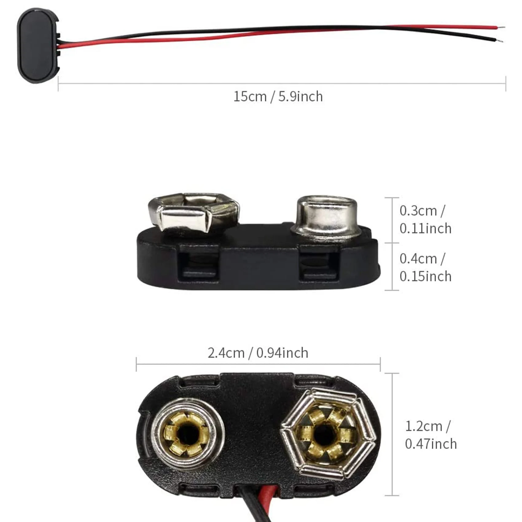 100 ชิ้น 9V แบตเตอรี่เชื่อมต่อปุ่ม DC CLAMP ชายสายแบตเตอรี่อะแดปเตอร์ประเภท I 150 มม