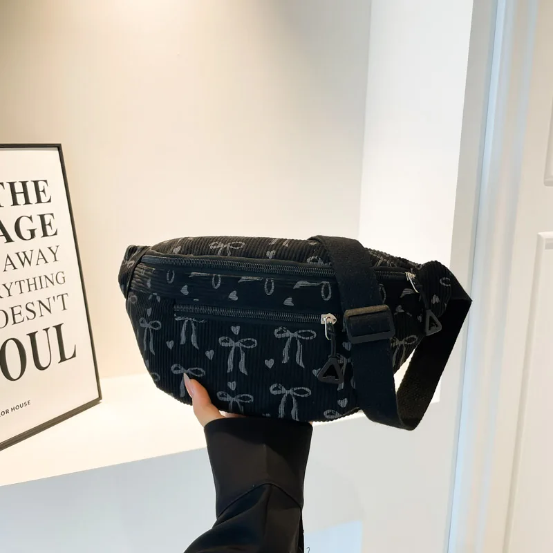 Women Corduroy Chest Bag with Adjustable Strap Lightweight Waist Bag Large Capacity Casual Sling Bag Outdoor Sports Bag