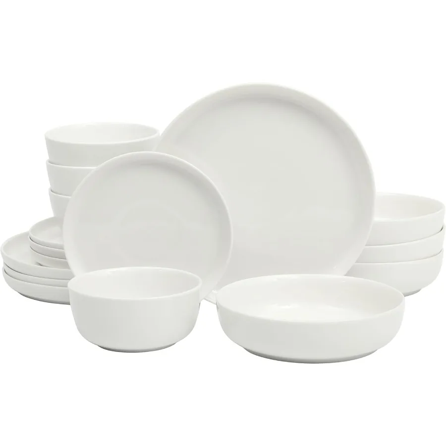 

Oslo Porcelain Chip and Scratch Resistant Dinnerware Set Service for 4 16pcs Ceramic Plates and Bowls Dishes Sets White Microwa