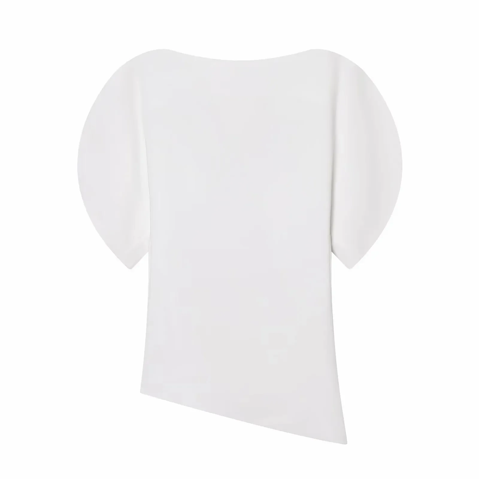 Damen Mode Asymmetrisches Design T-Shirt Einfarbig mit Puffärmeln O-Ausschnitt Retro-Top 2026 Trendiger High-Street-Stil Schicke Oberteile – Detail 4
