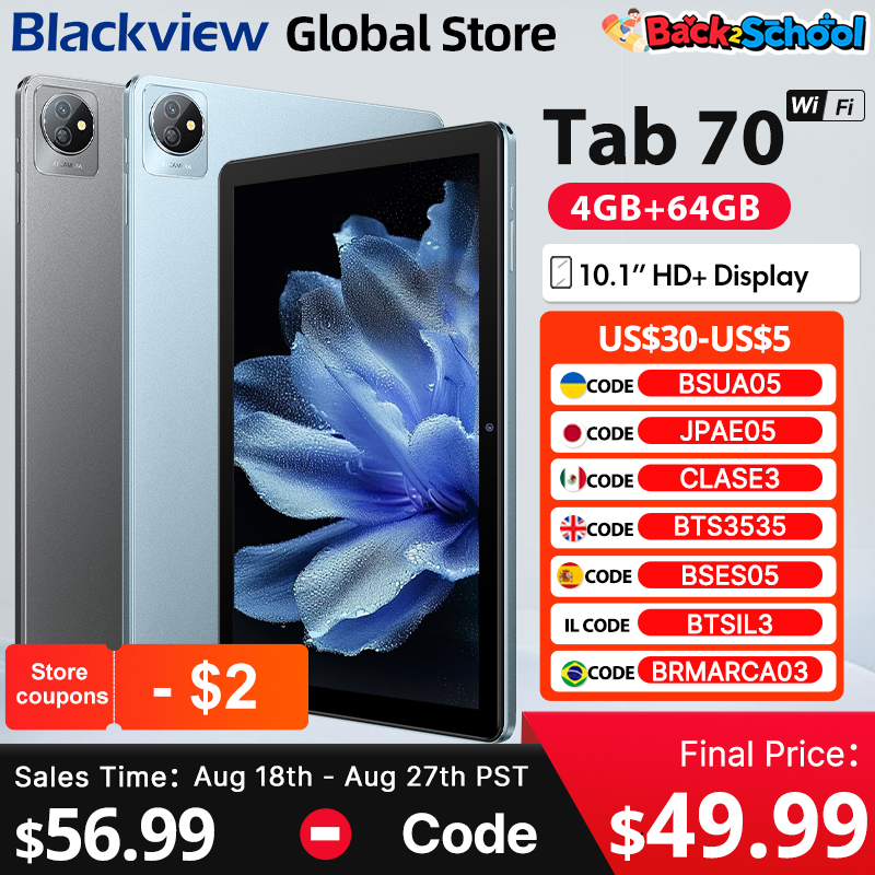  Blackview Tab 70 WIFI Tablet 10.1-inch HD+ Display 4GB 64GB 2.4G/5G WIFI 6 6580mAh Battery Android 13 tablets Pad PC 