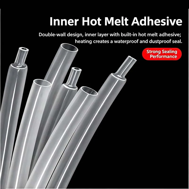 3:1 Transparent Adhesive Heat Shrink Tubing, Waterproof Thickened Eco‑Friendly Heat Shrink Sleeve