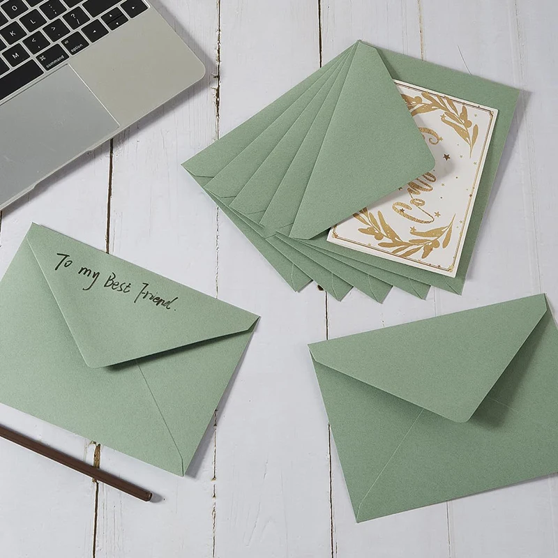 50 sztuk/partia Koperta Zielona Styl Zachodni Artykuły Biznesowe Papier 120g Zaproszenia Pocztówki Listy Opakowanie na Prezenty Artykuły Papiernicze Ślubne — zdjęcie produktu 3
