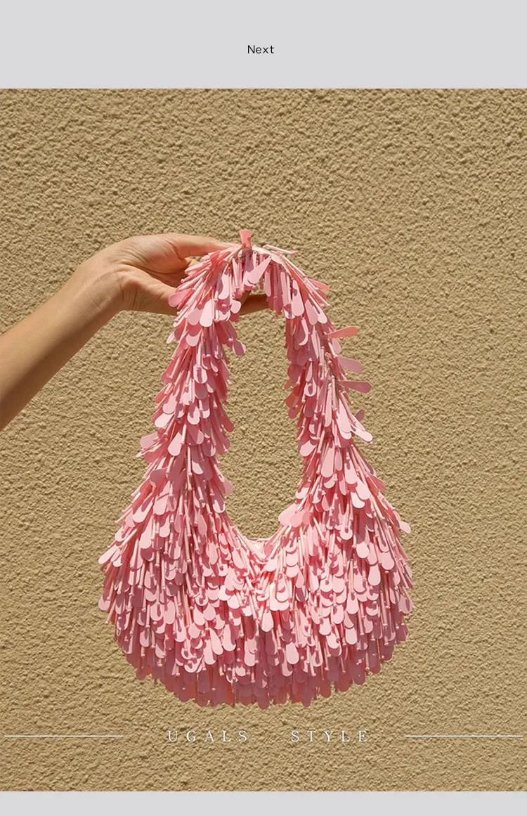 Fashion Beads Beading Tassel Women Handbag Glitter Sequins Handmade Shoulder Underarm Bag High Quality Luxury Clutch Purse