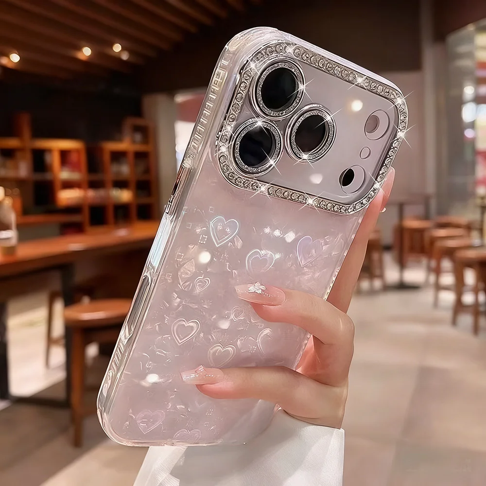 Coque de téléphone à motif d'amour, étui de protection pour iPhone 17 Pro Max 16 15 11 13 14 Plus 12 Air Bling Bling