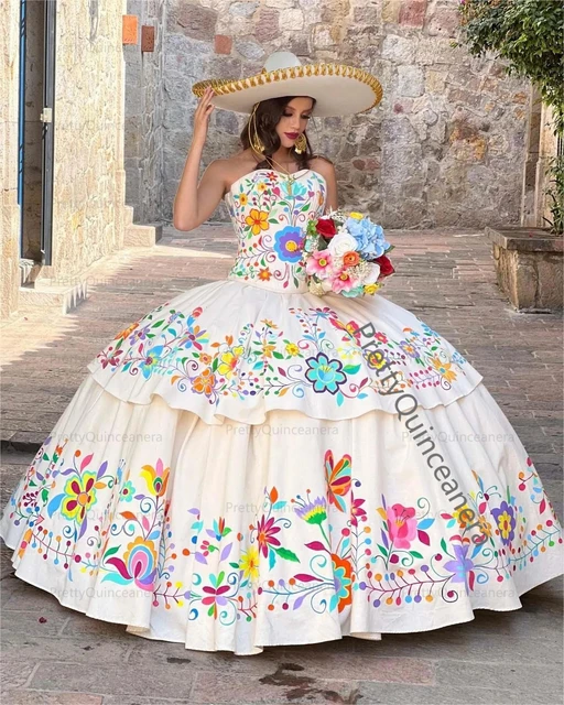 PrettyQuinceanera Princess Ivory Mexican Tiered Skirt Handcrafted Floral Embroidery Quinceanera Dresses Custom Made Charro Style AliExpress