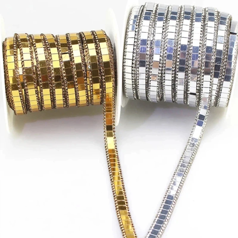 90cm Silver Gold Glass Rhinestone Hot Fix Tape Ribbon Crystal Rhinestone Decoration Iron on Shoes Clothing Accessories