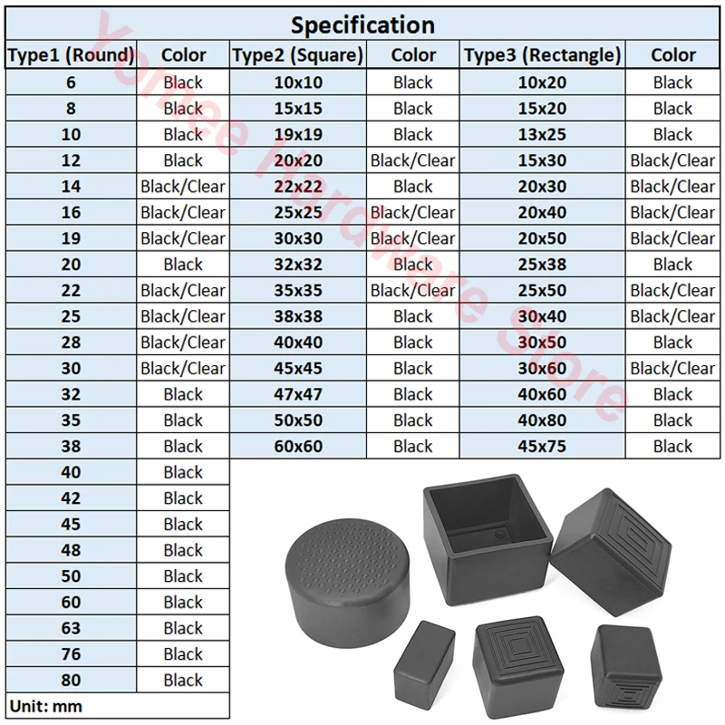 1-20Pcs Round Black PVC Soft Rubber Pipe Sleeve Tube Cap Table Chair Foot Pad Protective Cover 6 8 10 12 14 16 20 22 25 28-100mm