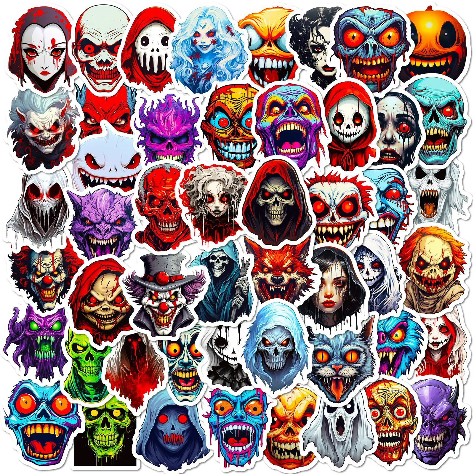 50pcs Horror Ghost Face Graffiti Sub-Horror Skull Halloween Spoof Scene Layout Suitcase Skateboard Helmet Waterproof Sticker