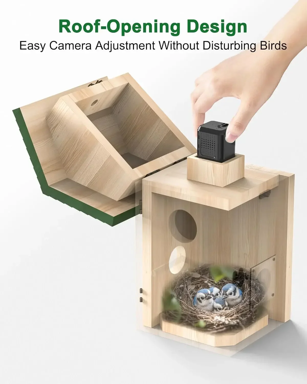 

（XMSJ-Hot）Smart Bird House Camera Solar Powered, 2K HD Wi-Fi Bird Watching Cam for Birdhouse, Auto Detect & Notify, Night Vision