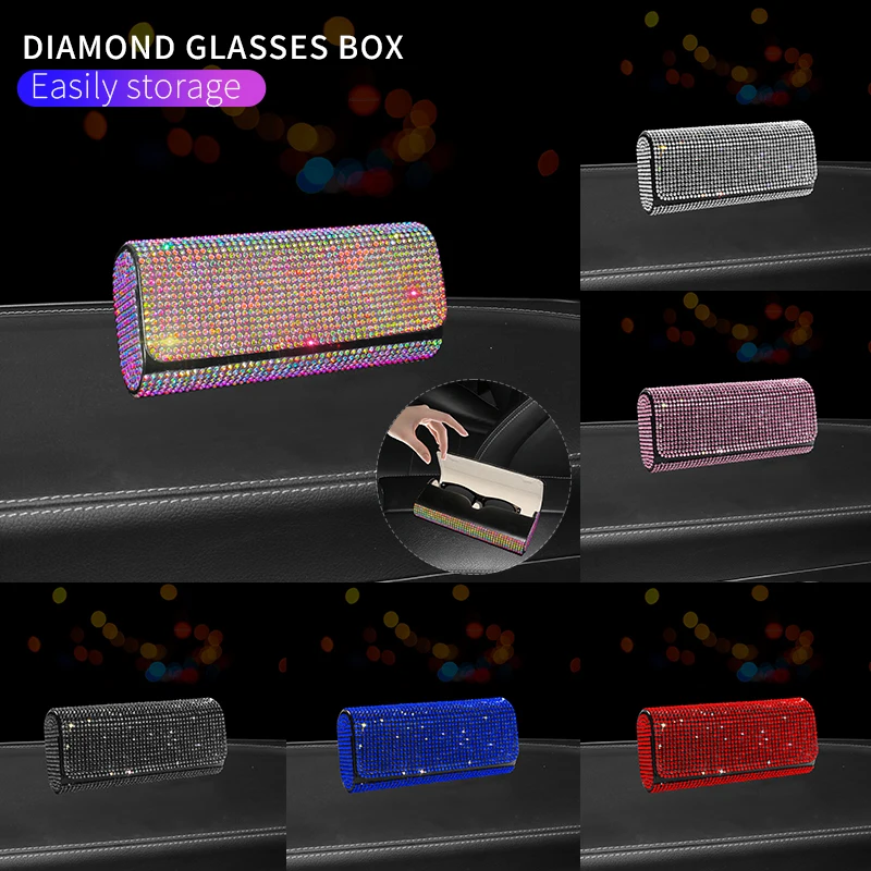 Car Diamond Sunglasses Case Eye Glasses Case Car Center Console Armrest Storage Box Auto Glasses Frame Eye Seat Clip Bracket
