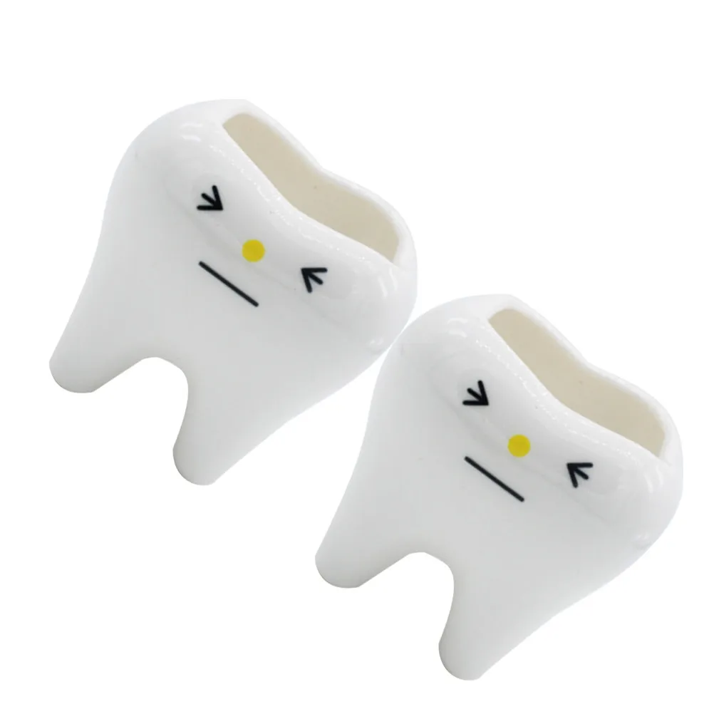 2Pcs Mini Tooth Ceramic Flower Pot Set Modern Minimalist Succulent Planter for Desk Window Sill Bathroom Home Office Decorative