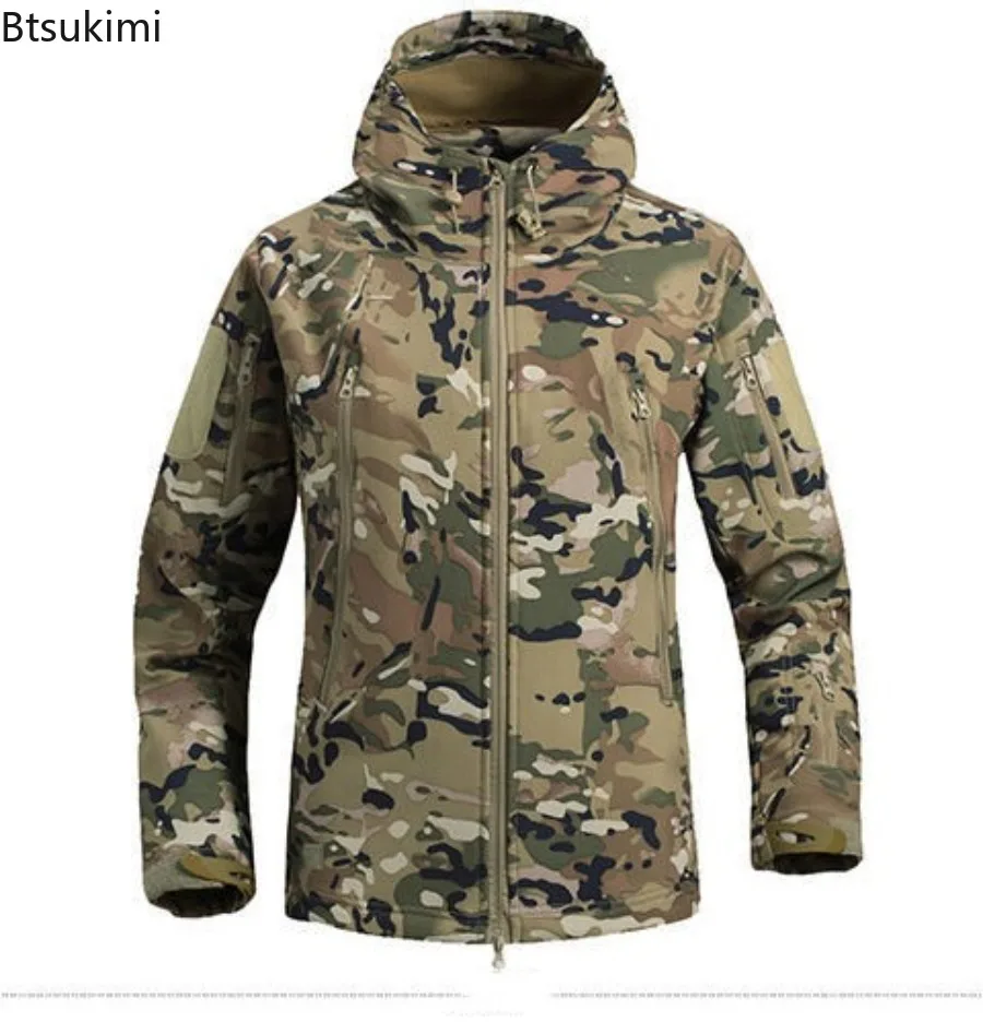 New Men's Outdoor Plus Size Softshell Jacket Winter Fleece Lined Tactical Tops High Quality Waterproof Camouflage Warm Coats