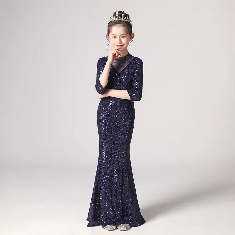 

Newest Luxury New Year Carnival Teens Slim Fit Mermaid Dresses Evening Party Fashion Children Girls Sequin Shiny Ball Gowns