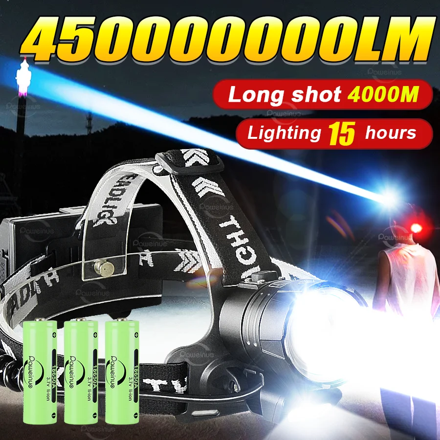 XHP360 COB LED Headlamp Powerful Headlight Flashlight 18650 USB Rechargeable XHP199 Head Light Zoom Waterproof Head Lamp Lantern