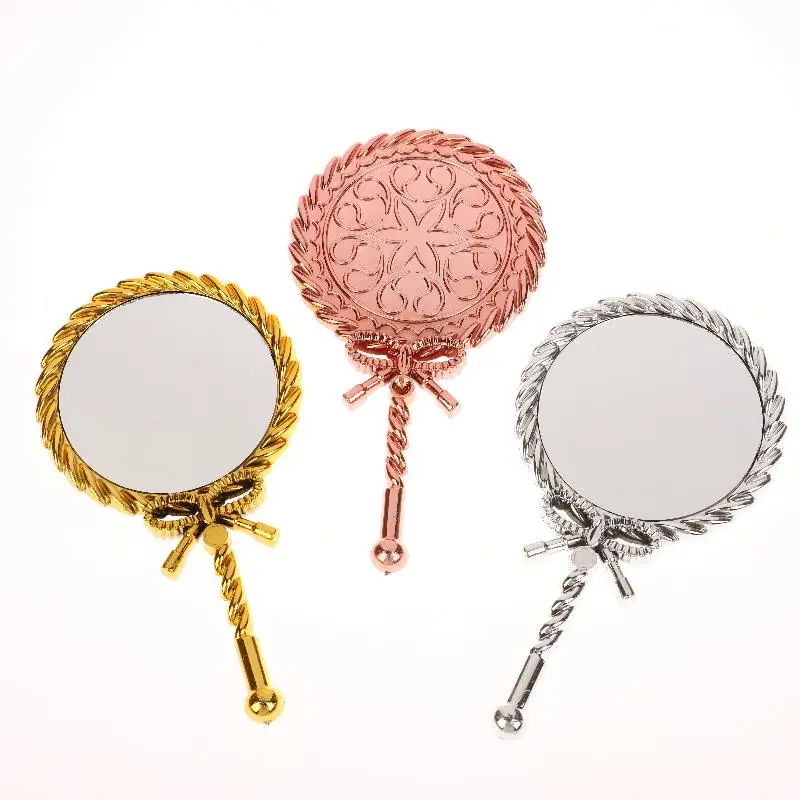 Portable Vintage Handheld Makeup Mirror Hand Hold Round Cosmetic Mirrors European Style Noble Ancient Court Mirror Beauty Tool