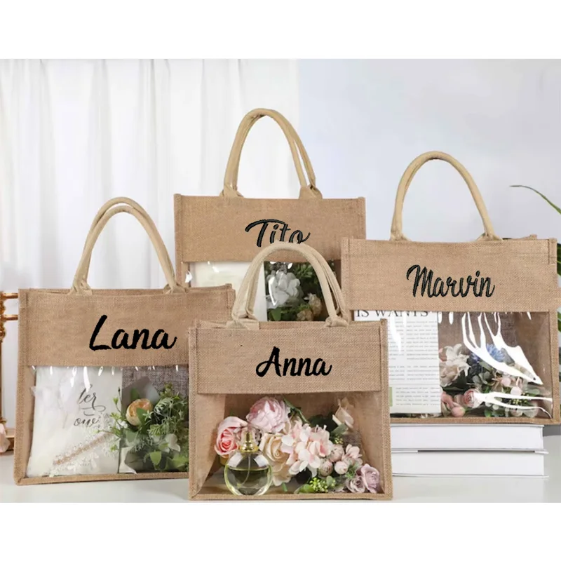 

Personalized Large Beach Tote Bridesmaid Bag with Name,Custom Burlap Jute Tote Bag Wedding Favor Gift for Her Shopping Bag