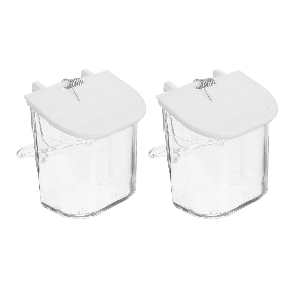 

2 Pcs Birdcage External Cup Water Bowl Holder Accessory Hanging Feeder Splash Proof Accessories Food White