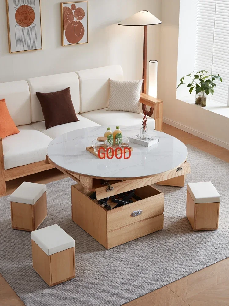 

Solid wood coffee table household lifting dining table living room simple modern slate
