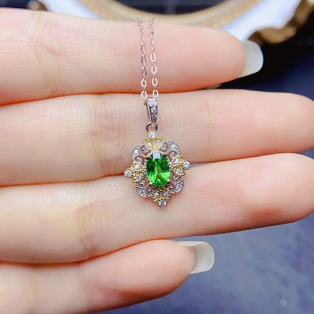 ZECAA Tsavorite Fine Jewelry Woman Tsavorite Pendant With Natural Tsavorite Gemstone Jewelry 4*6mm Silver Lady Tsavorite Pendant