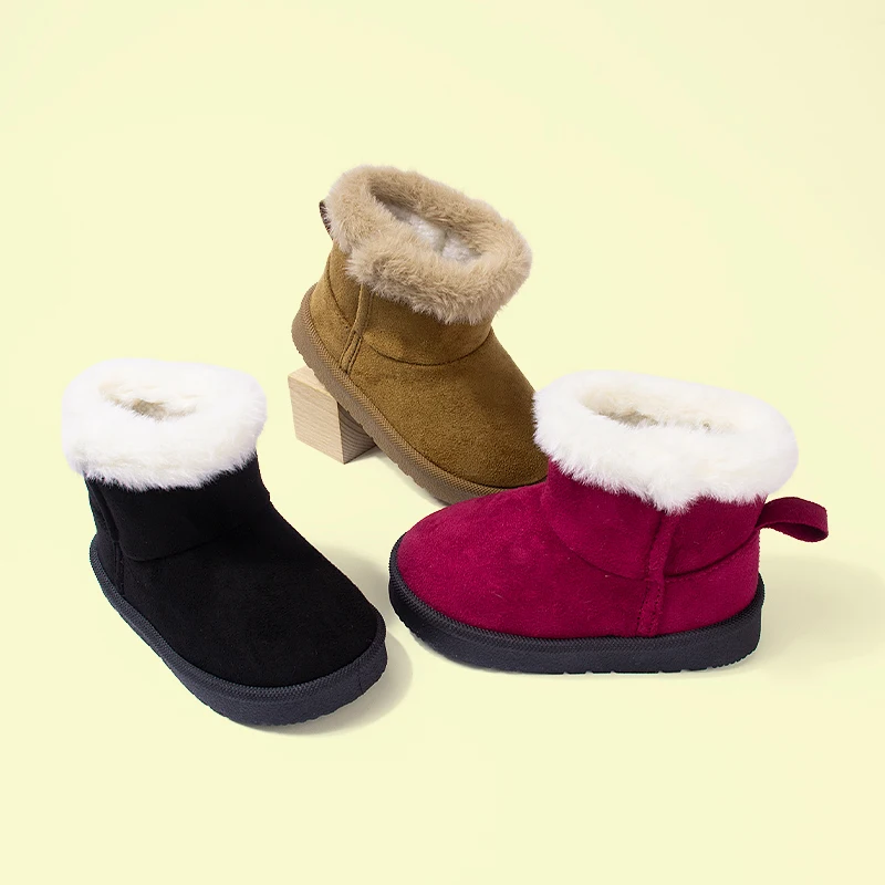 

Winter High Quality Black Wine Red Trendy Soft Sole Kids Short Snow Boots