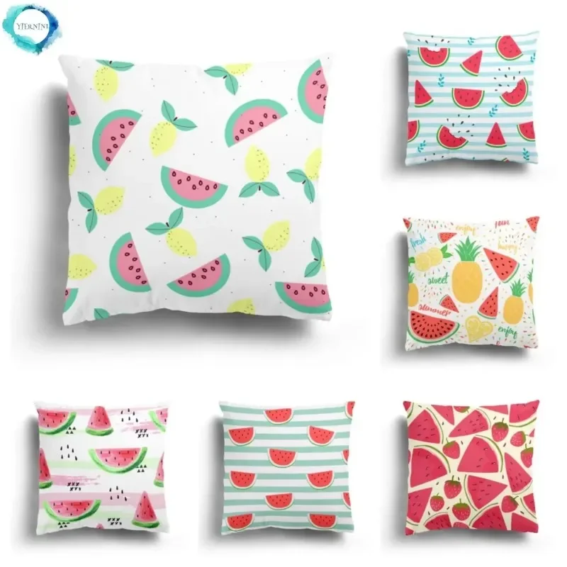 سلسلة الفاكهة الكرتونية الموز البطيخ الأناناس الكرز المطبوعة غطاء وسادة أريكة المخدة ديكور المنزل حفلة سيارة الفراش