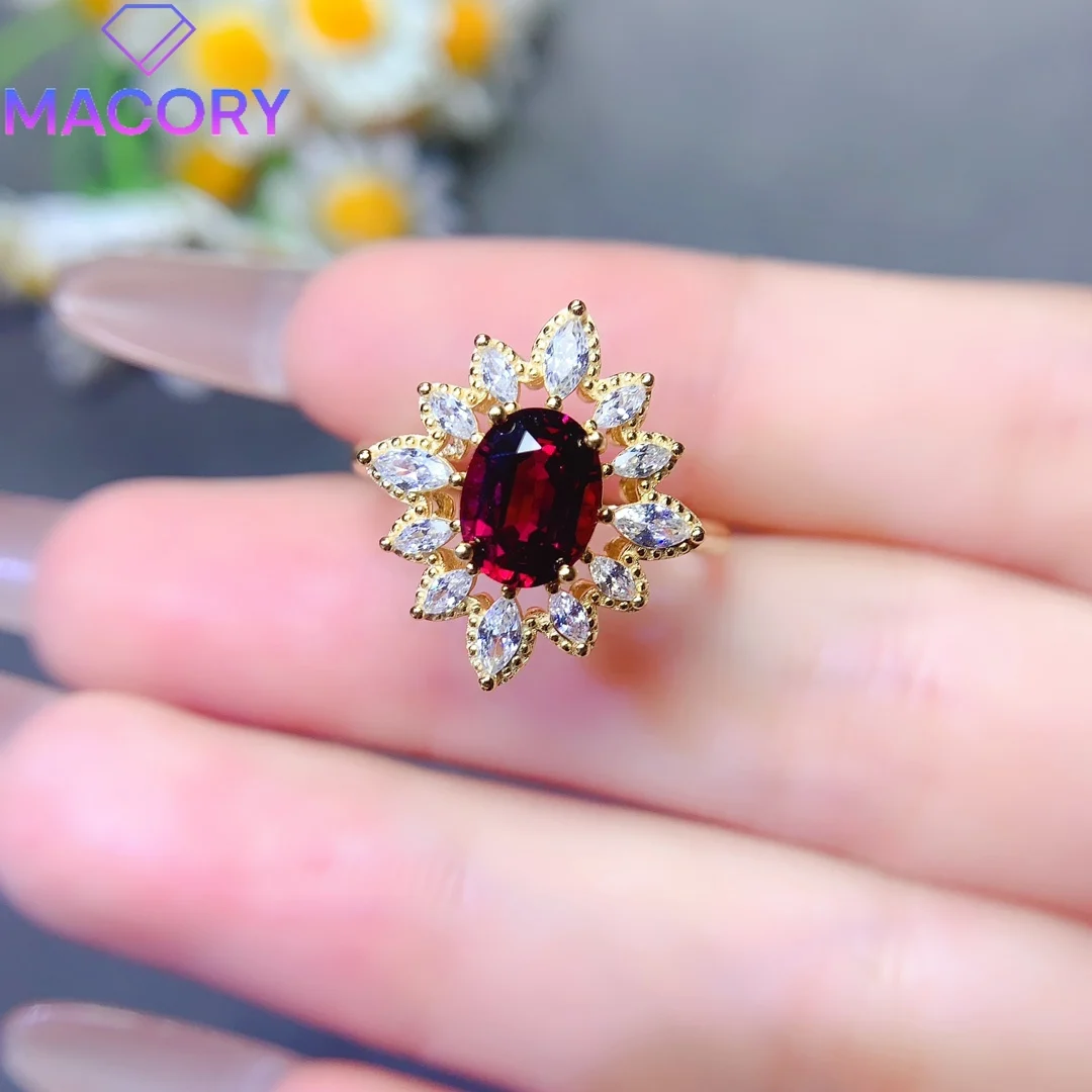 Adjustable natural garnet ring sterling silver 925 jewelry with certificate of engagement female luxury luxury brand replica gem