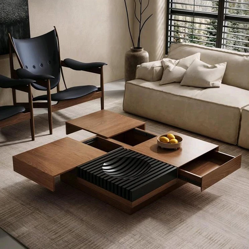 

Modern Multifunctional Storage Center Table Extendable Square Walnut Coffee Table for Rustic Easy Assembly Home Furniture Metal