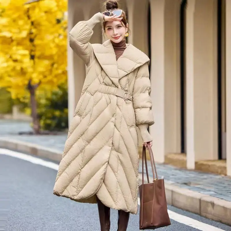 プラスサイズ女性用ダウンジャケット新作冬ファッション大きな襟ボタン暖かい90ホワイトダックダウンスタイリッシュなアウターウェア厚手冬コート