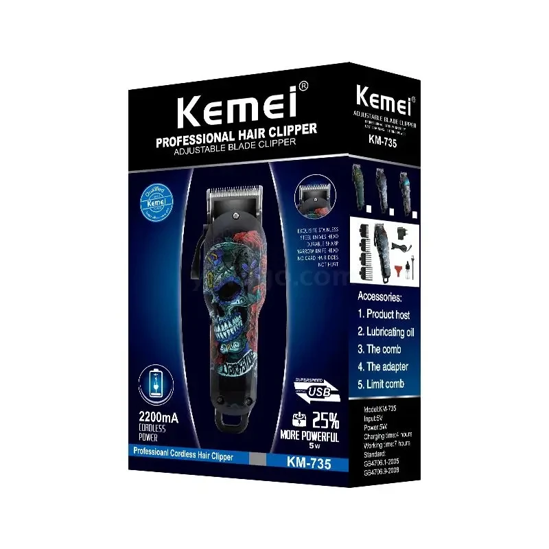 Kemei KM-735 Head electric hair clippers and trimmers Professional 2200 Mah Lithium Battery Fast Charging