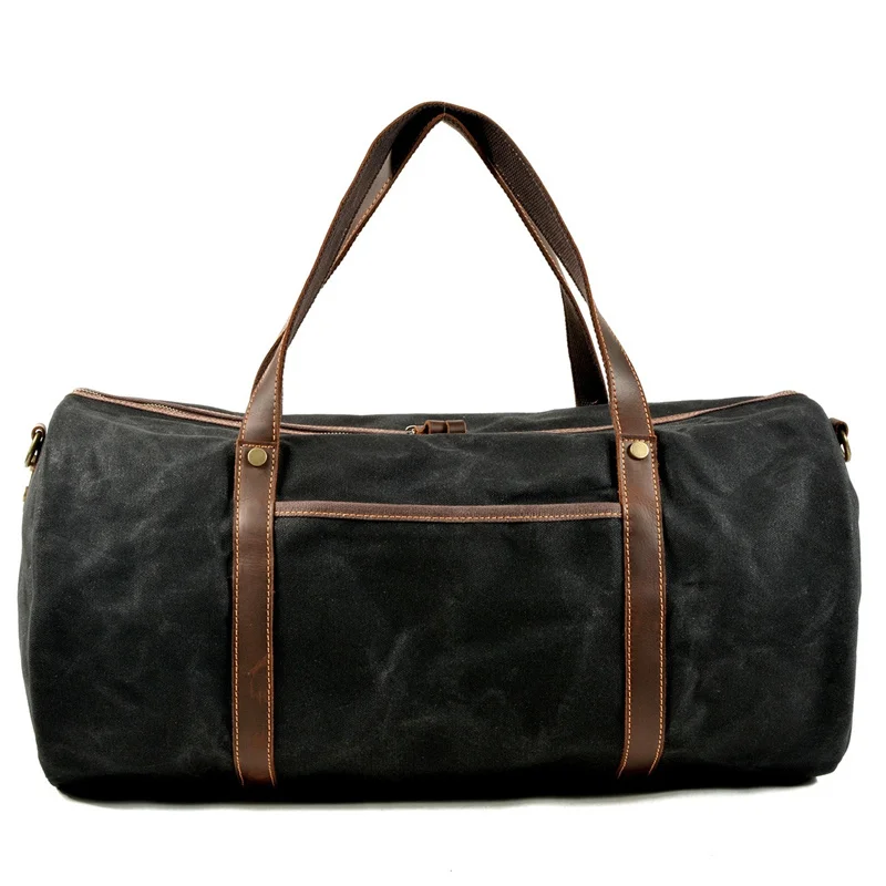 Nesitu Quality Vintage Coffee Grey Green Khaki Black Crazy Horse Leather Waxed Canvas Trip Women Men Travel Bag Duffle M9824