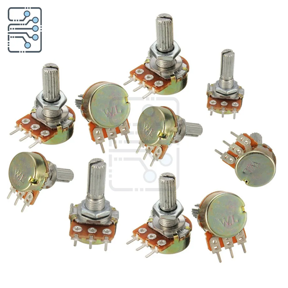 1PCS WH148 3PIN/6PIN Rotary Potentiometer 15mm Shaft with Nut and Washer B1K B5K B10K B20K B50K B100K B500K