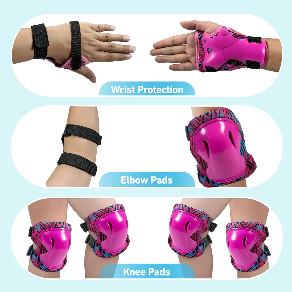 6 في 1 منصات الركبة ووسادات الكوع مجموعة معدات الحماية مع واقي المعصم للتزلج على الجليد مضمنة التزلج على الجليد ركوب الدراجات سكوتر #1