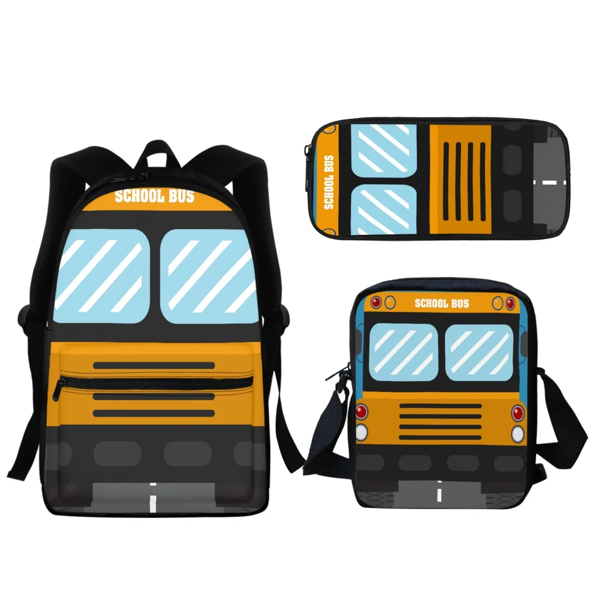 2024 Cartoon School Bus Design Girls School Bag Zipper bambini zaino di grande capacità regalo Lunch Satchel Bag piccola scatola di matite