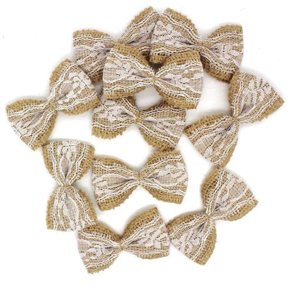 Vintage Natural Jute Burlap Hessian Bows Ribbon Wedding Decoration #536840