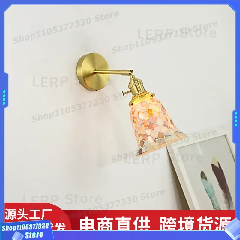 French Retro All Copper Wall Lamp Mediterranean Style Bedside Light for Bedroom Living Room Corridor Entrance Background