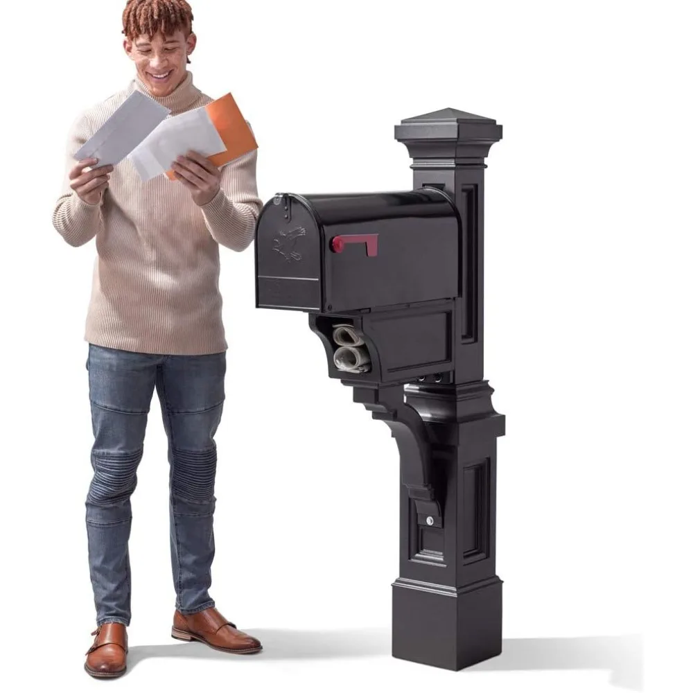بريد أثرتون، صندوق بريد غير متضمن، مقاوم للطقس، عمود صندوق بريد كبير خارجي، مصنوع من بلاستيك متين، سهل الاستخدام