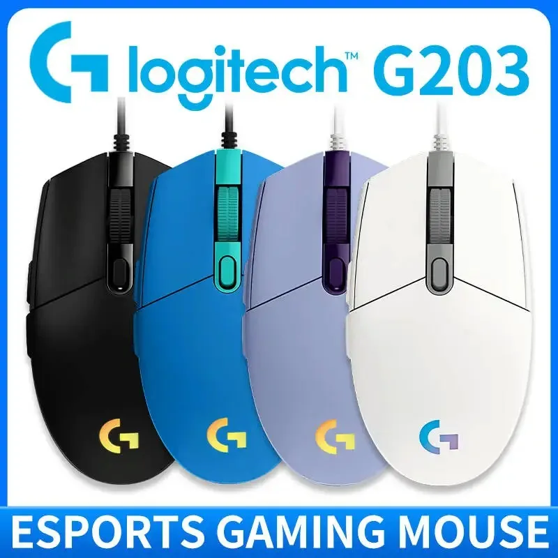 

Проводная механическая игровая мышь Logitech G203, проводная USB-мышь со светящейся подсветкой для настольного ПК, ноутбука, офисного компьютера, Gamin