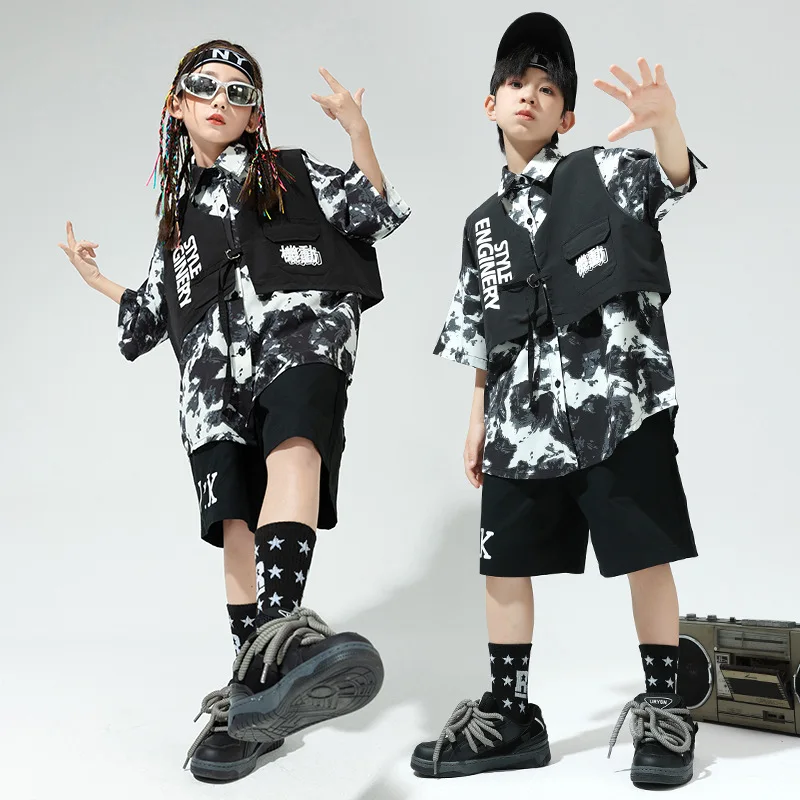 

Children's Street Dance Performance Costume Summer Student Kids Stage Show Outfit Boys and Girls Hip Hop Cool Vest Set